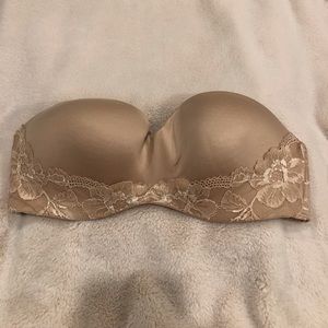 Victoria Secret Body by Victoria Tan Lace Padded Strapless Bra, Size 34D